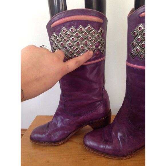 Victorian Style Boots Knee High - Etsy UK Vtg Francois Villon Paris Purple Italian Leather Studded Cowgirl Boots 36 5.5